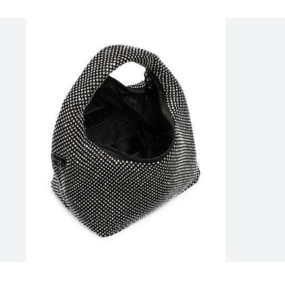 AQUA Maeve Reilly rhinestone embellished women's mini hobo shoulder bag -BLACK - Picture 2 of 5